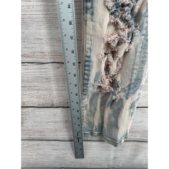 Embellish Distressed Moto Jeans Mens 34 Blue Pink Washed Denim - Picture 12 of 12